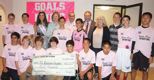 Santa Clara Sporting Soccer Club Donates $30,000 to El Camino Hospital from their Annual Goals for A Cure Campaign to Fight Breast Cancer Santa Clara Sporting Soccer Club Donates $30,000 to El Camino Hospital from their Annual Goals for A Cure Campaign to Fight Breast Cancer